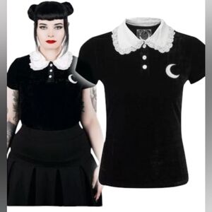Killstar Carpe Noctem Gothic Velour Top EUC Black/White Size Small